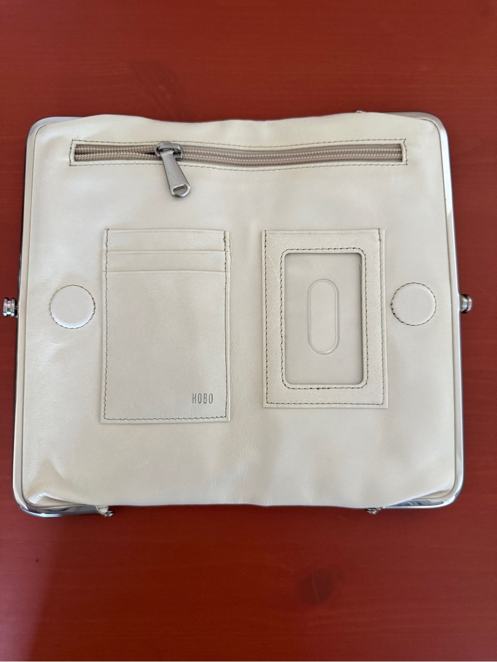 HOBO Lauren Clutch Wallet Cream Leather Double Frame Kiss Lock Organizer